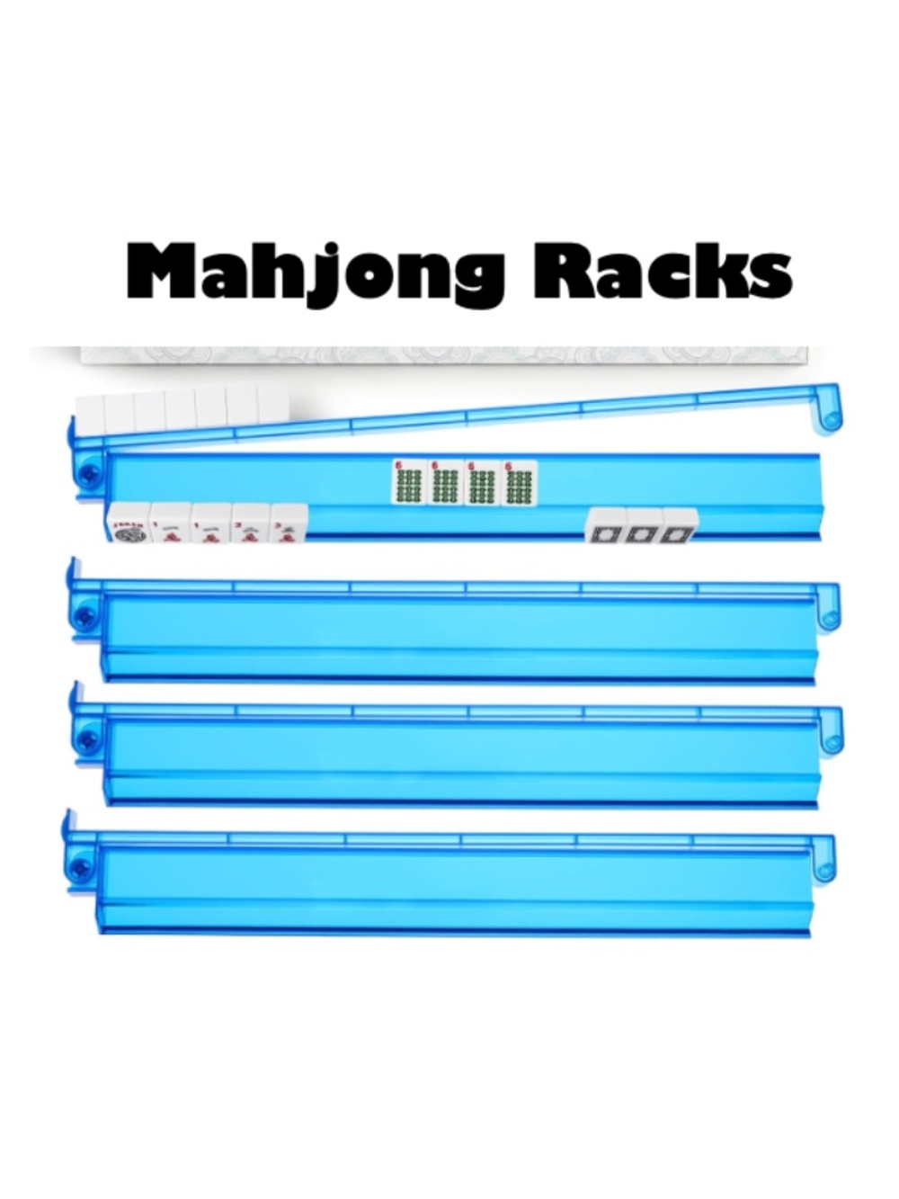 Acrylic Blue Mahjong Racks with Scalloped Pushers (set of 4) 18.5”